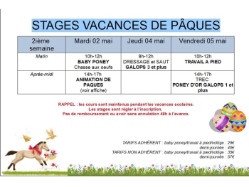 STAGES VACANCES PAQUES 2023