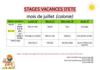STAGES VACANCES ETE 2023